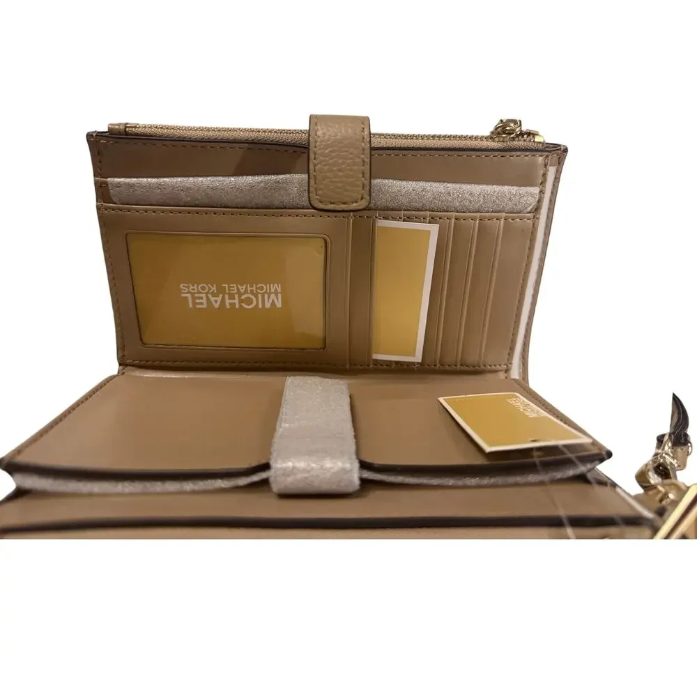 Michael Kors Jet Set Double Zip Leather Wristlet Wallet Camel NWT MSRP $158